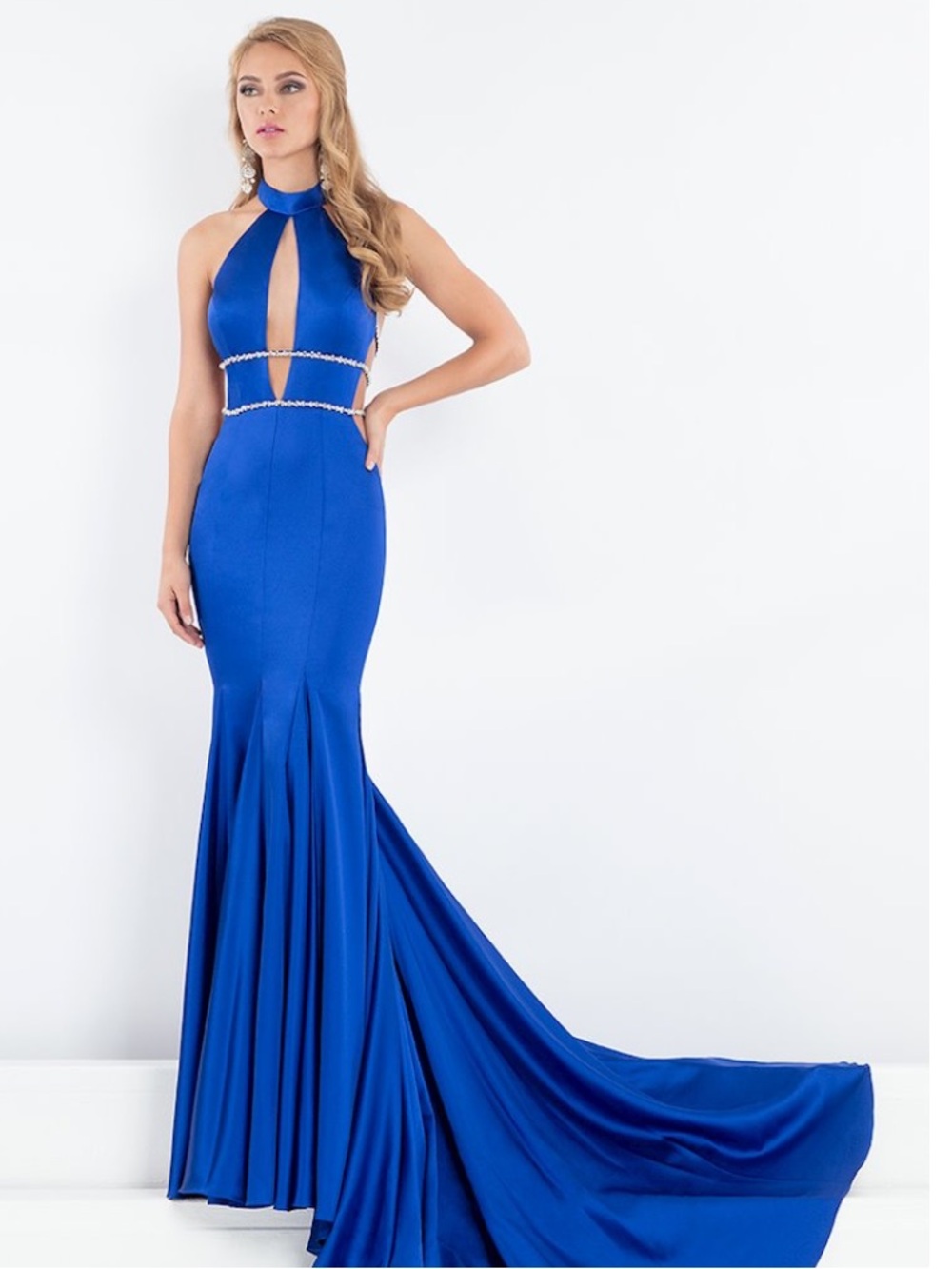Rachel Allan Rachel Allan 5002 Royal Blue Halter Cutout Mermaid Gown Size 2